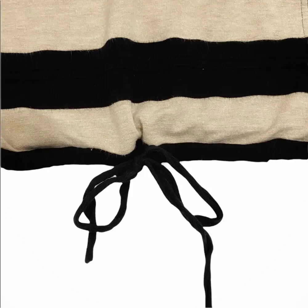 Kensie Ivory & Black Stripe Kangaroo Pocket Cinch Waist Pullover Top, Size M